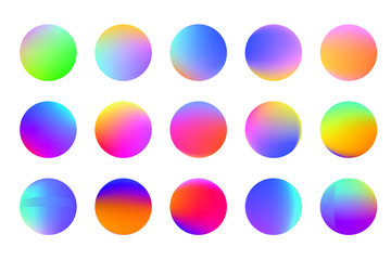 Set of round Vector Gradient. Multicolor Sphere. Modern abstract background texture. Template for design. Isolated  objects.