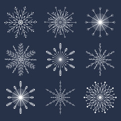 Fototapeta na wymiar Vector collection of snowflakes, black icon on a dark background