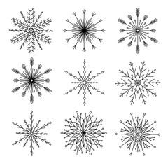 Obraz premium Vector collection of snowflakes, black icon on a white background