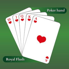 Vector playing cards. Poker hand. Royal flush