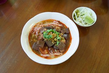 Rice noodles with spicy pork sauce, A famous food of Northern of Thailand