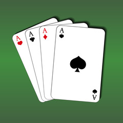 Playing cards. Four aces on a green background. 
