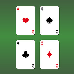 Playing cards. Four aces on a green background. 