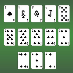 Playing cards. Set of  Clubs