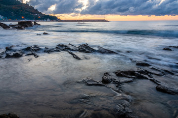 Long Exposure of the Mediterranean Sea along the Southern Italian Mediterranean Coast at Sunset