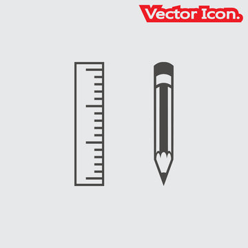 ruler and pencil icon isolated sign symbol and flat style for app, web and digital design. Vector illustration.