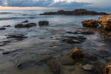 Long Exposure of the Mediterranean Sea along the Southern Italian Mediterranean Coast at Sunset
