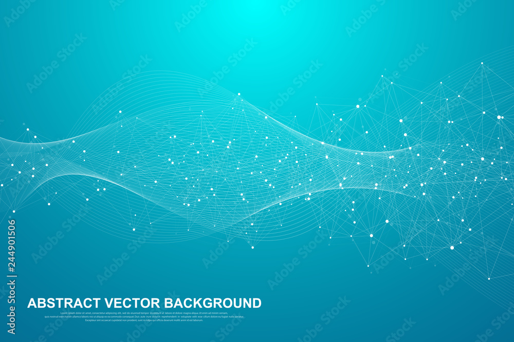 Poster Abstract plexus background with connected lines and dots. Plexus geometric effect Big data with compounds. Lines plexus, minimal array. Digital data visualization. Vector illustration