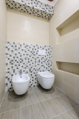 Fototapeta na wymiar Bathroom interior, toilet and bidet