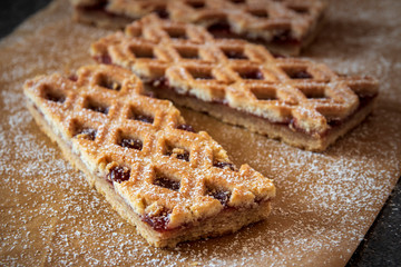 Linzer Torte is traditional Austrian cake with a lattice design on top of the pastry. Filled with...