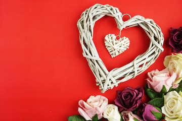 wicker heart and flower bouquet decoration made with filter color