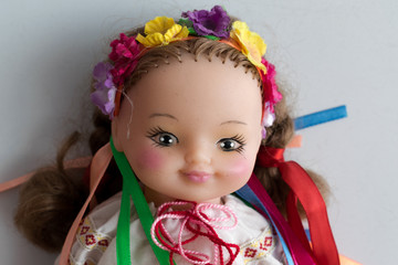 Face of girl doll in the Ukrainian national clothes