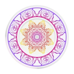 Mandala floral ornament. Decorative plates with Mandala ornament patterns. Home decor background. Vector illustration. Purple, yellow color