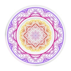 Mandala floral ornament. Decorative plates with Mandala ornament patterns. Home decor background. Vector illustration. Purple, yellow color