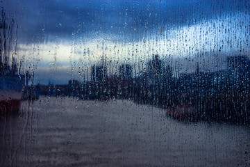 Blurred silhouette of the rainy Hamburg Harbor