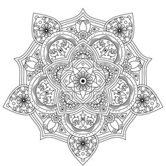 Black and white mandala vector isolated on white. Vector hand drawn circular decorative element.