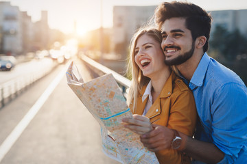 Beautiful couple traveling and sightseeing