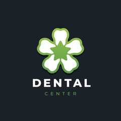 Modern minimal dentist logo design. Abstract teeth flower icon logotype. Dental clinic vector sign mark icon.