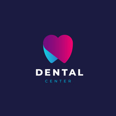 Modern minimal dentist logo design. Abstract tooth heart icon logotype. Dental clinic vector sign mark icon.