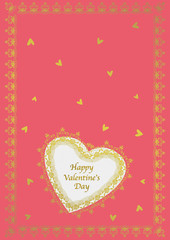 ハートレースミニカード金　赤背景