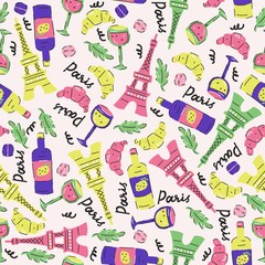 Seamless vector pattern with cute elements - " Hello Paris!"