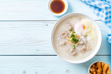 congee with minced pork in bowl