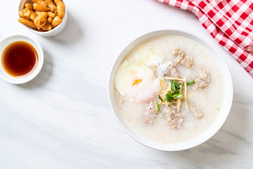 congee with minced pork in bowl