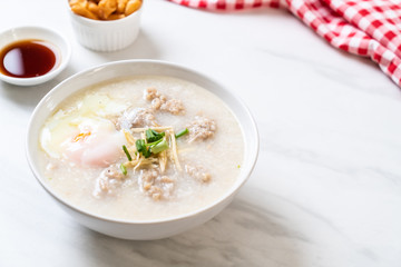 congee with minced pork in bowl