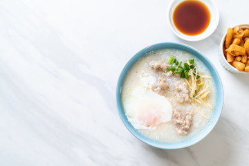 congee with minced pork in bowl