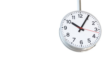 Clock in the train station isolated on white background.