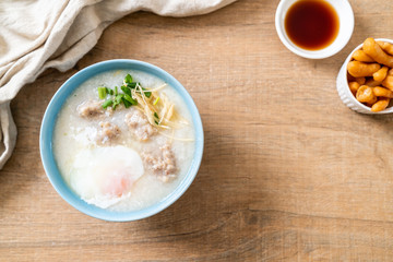 congee with minced pork in bowl