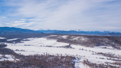 Fototapeta na wymiar Beautiful Morning Winter Mountain Sunny Landscape. Location place Psebai, Russia.