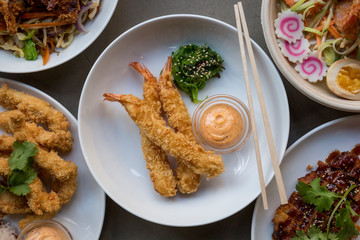 Delicious Asian food, for deliver at home, dinner with family and friends