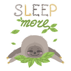 Vector Cute sloth with lettering in scandinavian style © nafanya241