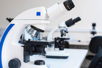 Microscopes on the table in the laboratory. Medical laboratory for the study of analyzes.