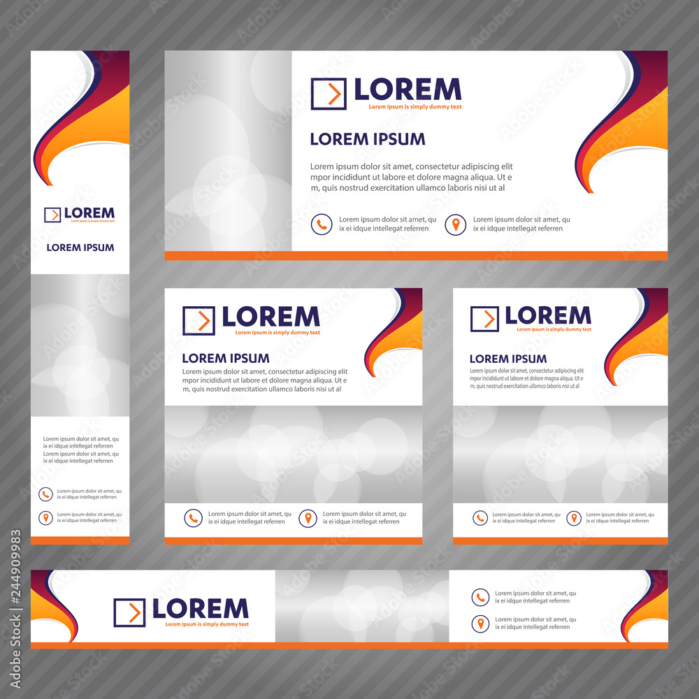 Fototapete Set of web banners in standard sizes. Vector Abstract Templates design With background and header, diagonal stripes and button. 