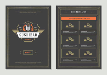 Sushi restaurant menu design and logo vector brochure template.