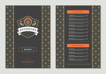 Sushi restaurant menu design and logo vector brochure template.
