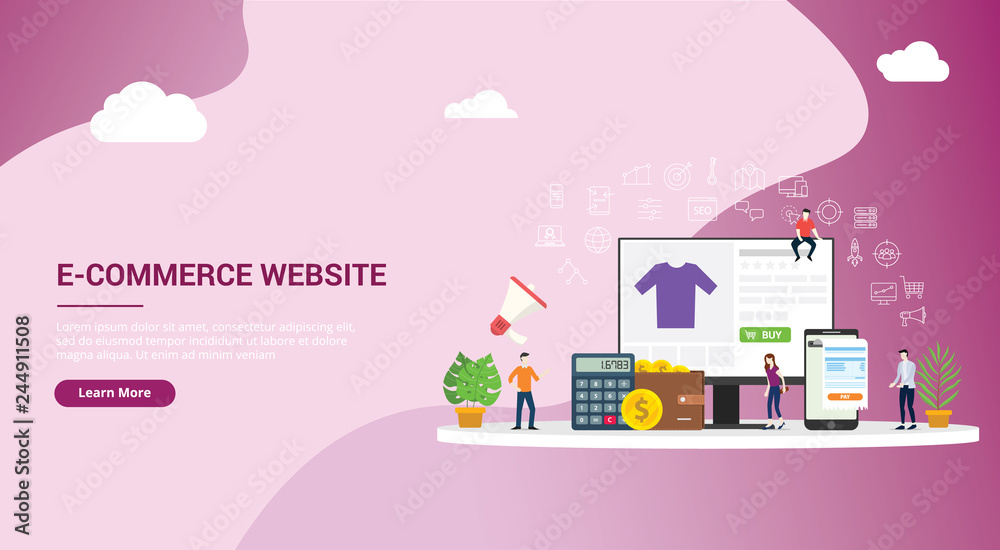 Poster website landing page design ui ux interface e-commerce online shopping with people buy with website 