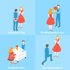 Valentine day celebration. Man giving gift and flower to woman. Love couple with present box. Wedding proposal and relationship anniversary. Romantic date set