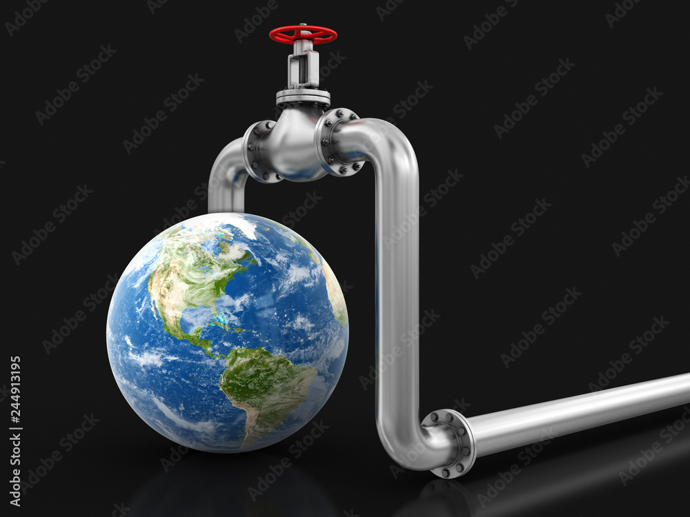 Poster 3d globe and pipeline. image with clipping path
