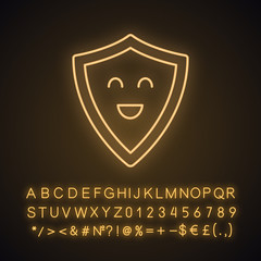 Smiling shield neon light icon