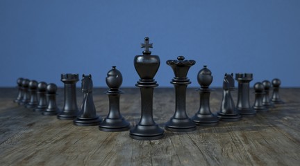 Schwarze Schachfiguren Konzept Führung