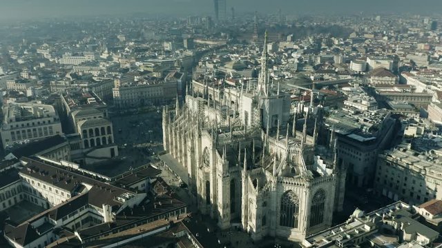 Aerial view of Duomo di Milano or Milan Cathedral. Italy