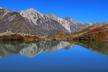 水面に映る山岳風景【日本アルプス_白馬 八方池】