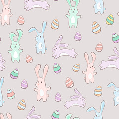 cute pastel cartoon bunny rabit animal with eggs pattern