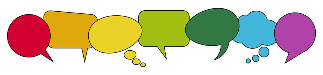 colored speech bubbles in a row