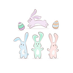 cute pastel cartoon bunny rabit animal with eggs. Set for easter