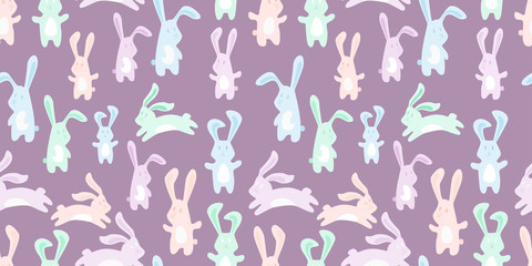 Pastel easter bunny rabit animal with eggs easter seamless pattern