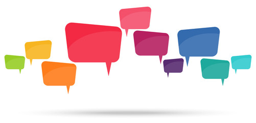 colored speech bubbles in a row - obrazy, fototapety, plakaty